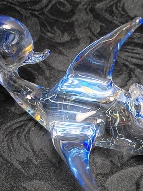 Vintage Hand Blown Murano Art Glass Duck Figurine Sculpture Italy 5"H x 3.5"W Bl